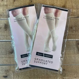 2x Smart Support Graduated Support Trouser Socks Patterned Tan Women's Sz 8-10.5